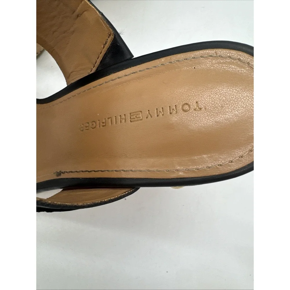 Tommy Hilfiger Cork Wedge Sandals Twmadasen Black Size 7.5